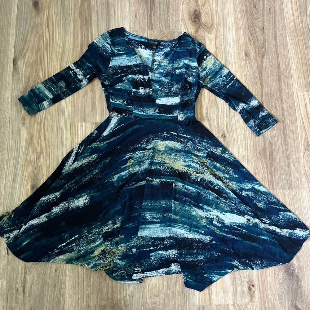 Simply Vera Vera Wang Blue and Green Long Sleeve Dress